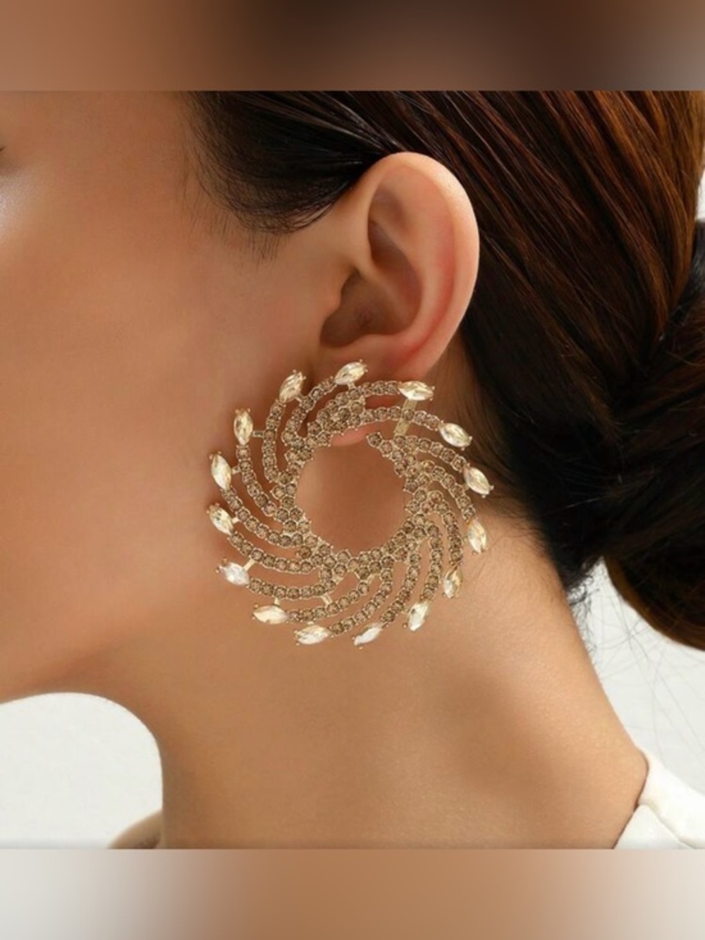 ✨Gold Crystal Swirl Hoop Earrings - Women Jewelry